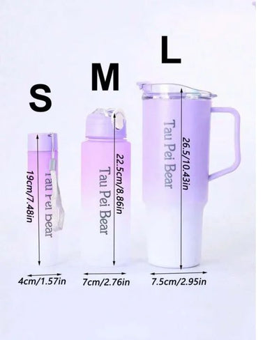 "3pc Gradient Bottles with Straw – For Everyday Use"