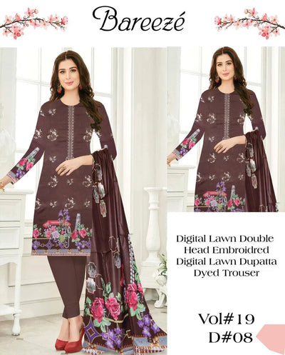 3 Pcs Women's Unstitched Embroidered Suit